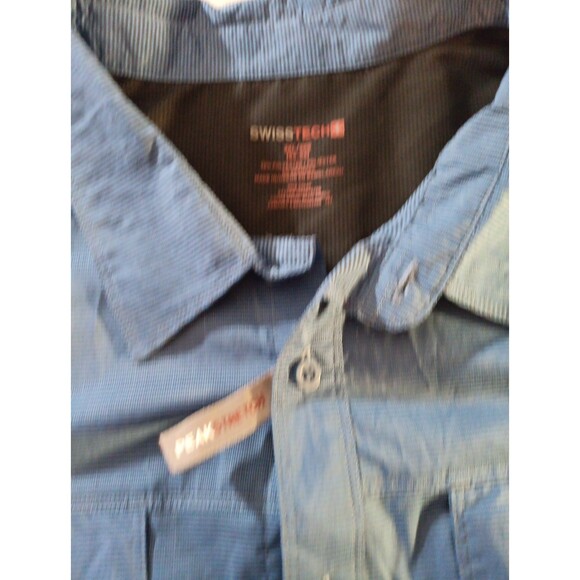 Swiss Tech Shirt Men 3XL Blue Black Checks Button Up Long Sleeve Pockets Stretch - Picture 2 of 5